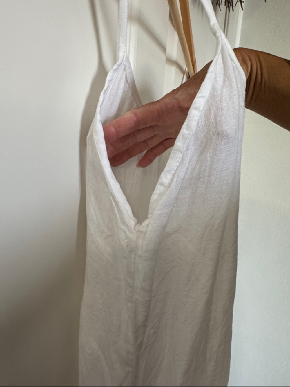 100% Linen White Midi Slip Dress Ruffle Hem Angelcore Minimalist made in Italy - Picture 6 of 8